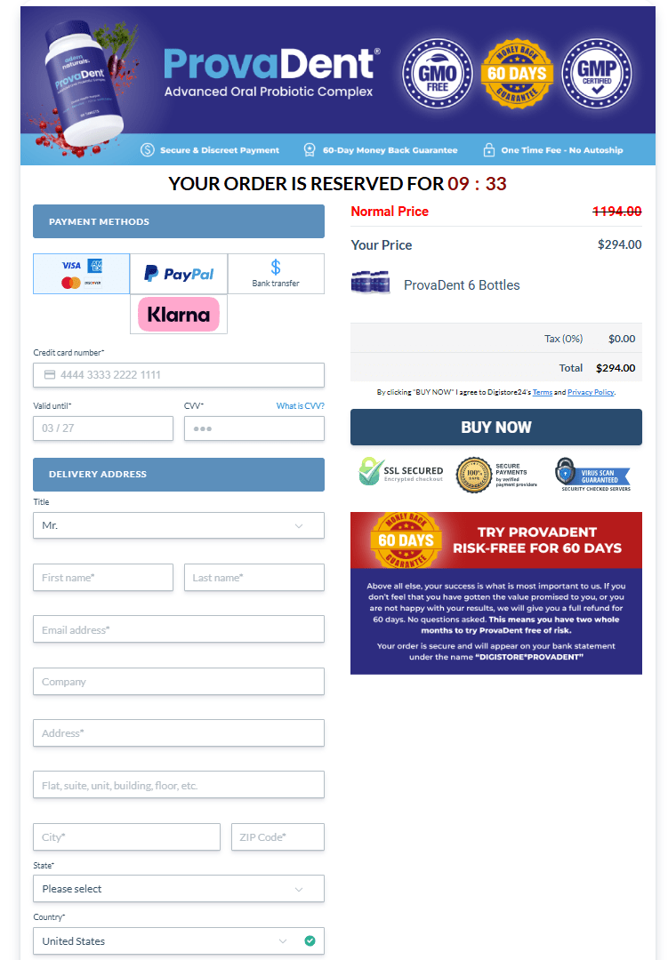 Dentite order page